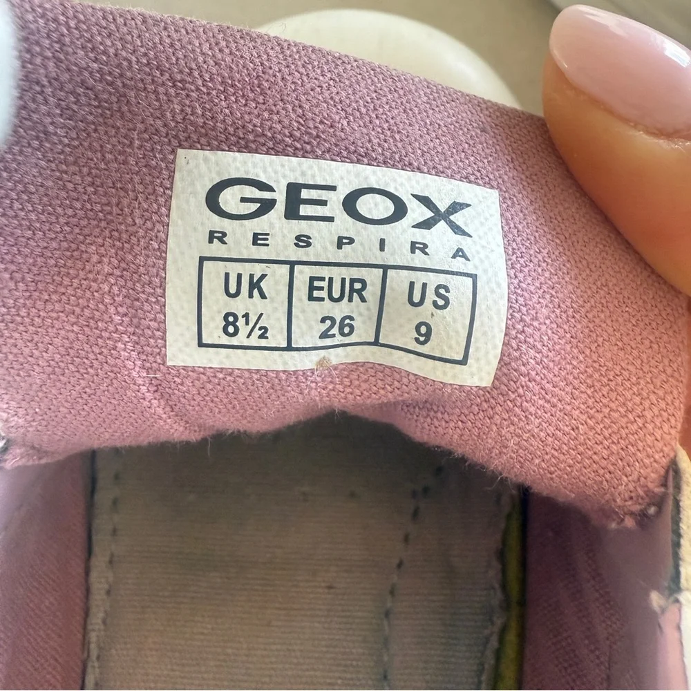 Geox DJ Rock Low Top Sneakers White Pink Metallic Star Girls Size 9 Shoes